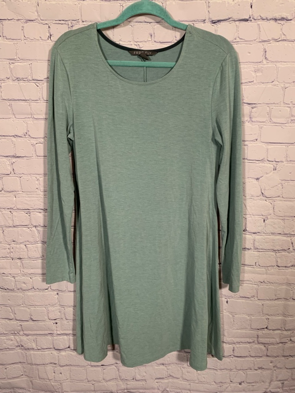 Free Fly Womens Bamboo Journey Dress Green Long Sleeve L Casual Preppy Minimal